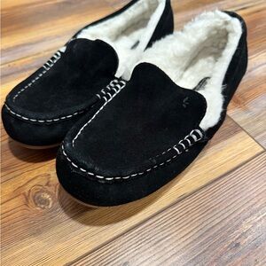 UGG Black Suede Loafers with Plush Lining